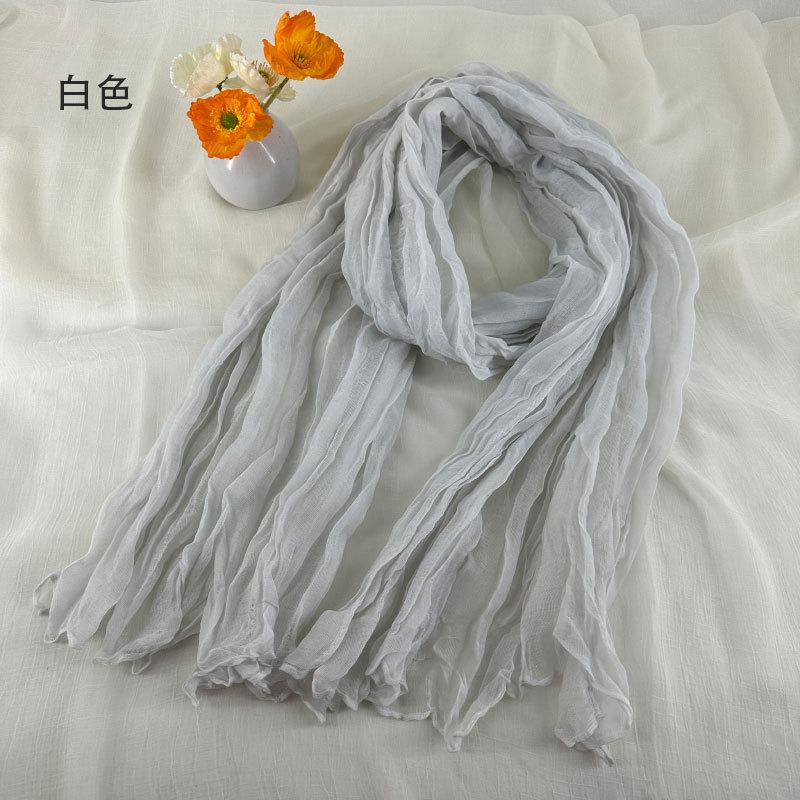 Women Soft Breathable Cotton and Linen Scarves Solid Color Pleated Scarf Retro Bohemian Style Long Wraps 180*90cm Multi Color