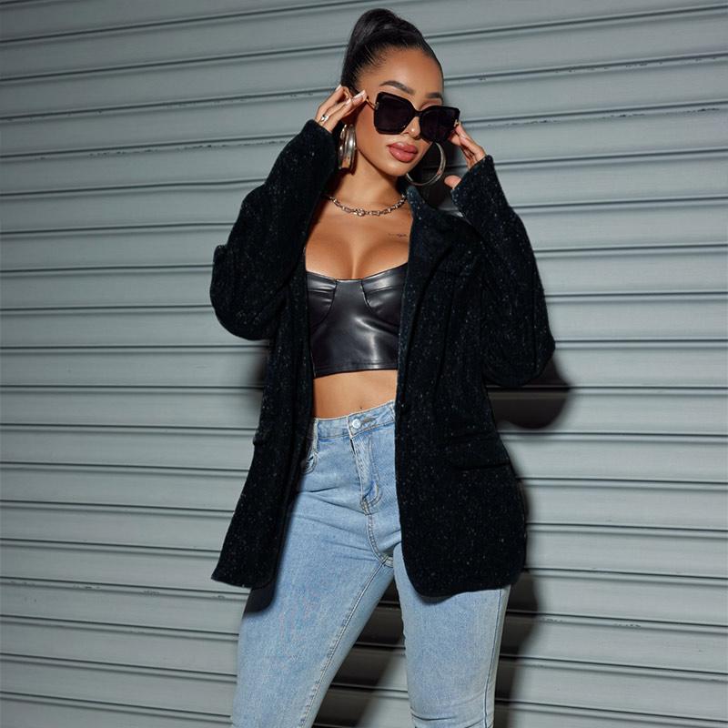 Women's Commuter Style Cardigan Lapel Long Sleeve Large Size Casual Suit Jacket