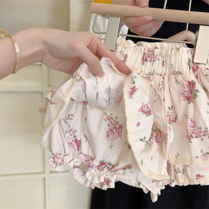 Adorable Summer Girls Two Piece Set With Cute Sleeveless Design And Colorful Floral Shorts Rose Pants,140cm/55.12in