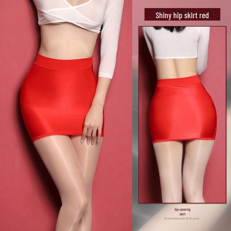 Manyan Sexy Lingerie: Light & Thin Flashy High-Gloss Silk Skirt Secretary Outfit