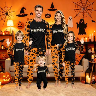 Familien-passendes Halloween-Pyjama-Set mit Farbblock-Raglanärmel mit langen Ärmeln für Mama und Kinder