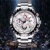 LIGE Fashion Mens Watches Top Luxury Brand Silver Stainless Steel 30m Waterproof Quartz Watch for Men Army Military Chronograph