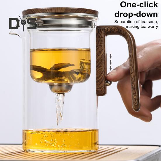 Szklany czajniczek z oddzieleniem wody, drewnianym uchwytem, szklany czajniczek z zaparzaczem, dzióbek zapobiegający kapaniu, Dzbanek do parzenia herbaty