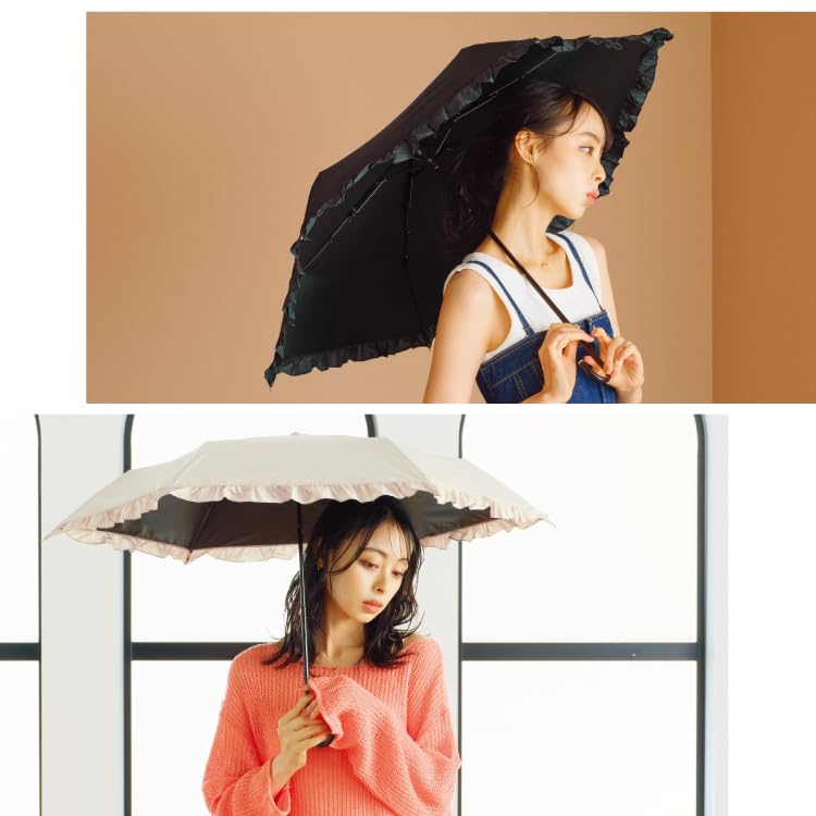 Sun Classic UV Heat For Rain or Folding For [2025] Wpc. Umbrella, Frill, Mini, Black, 100% Shading, 100% Protection, UPF50+, Protection, Shine,