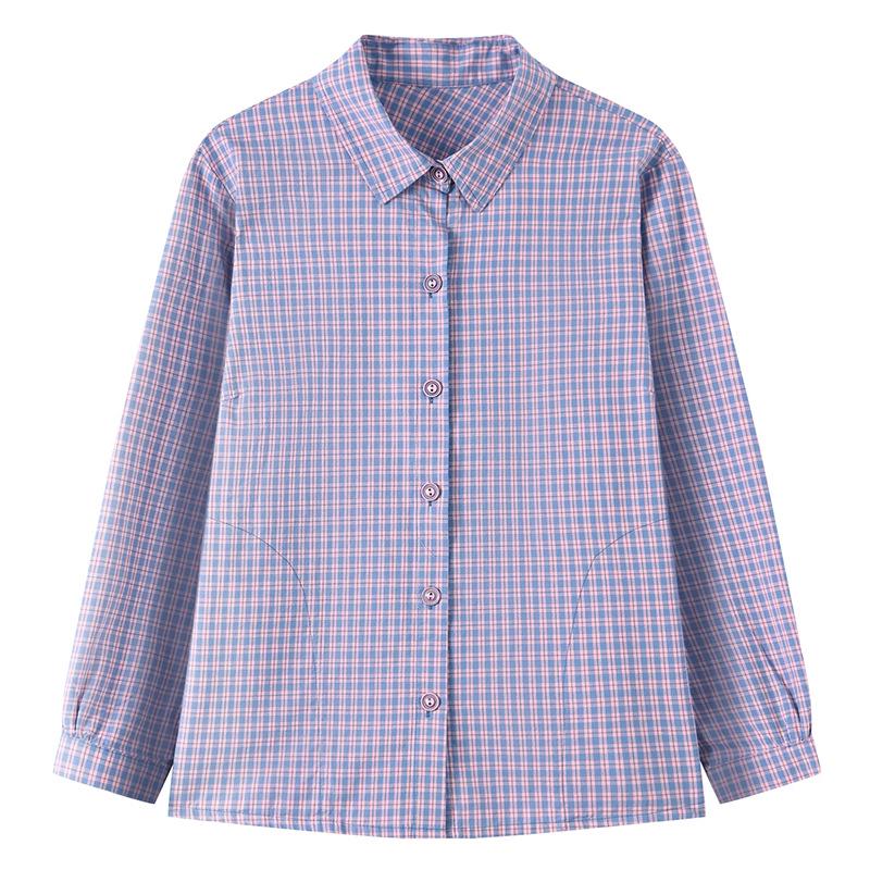 Pure Cotton Plaid Long Sleeve Shirt for Women - Maternity & Elderly Spring/Autumn Wear
