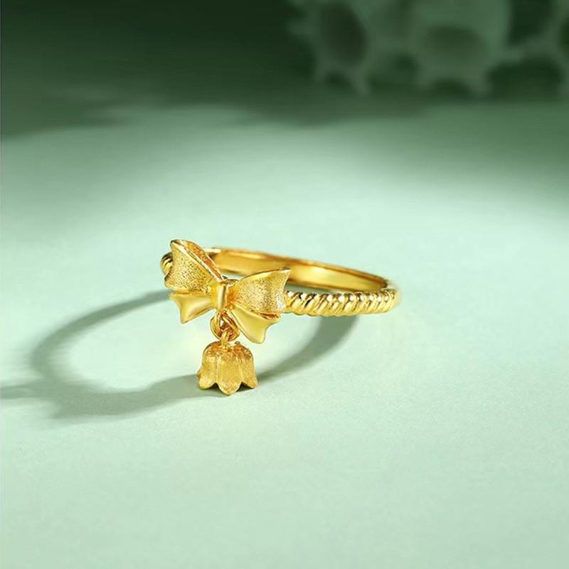 Fresh And Sweet Lily Flower Bowknot Ring In Adjustable Size Perfect For Occasions All