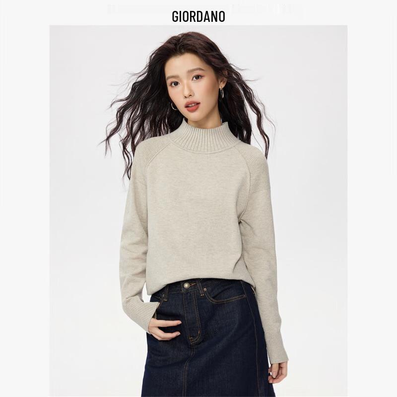 Giordano Women's Spliced Raglan Mock Neck Loose Knit Sweater