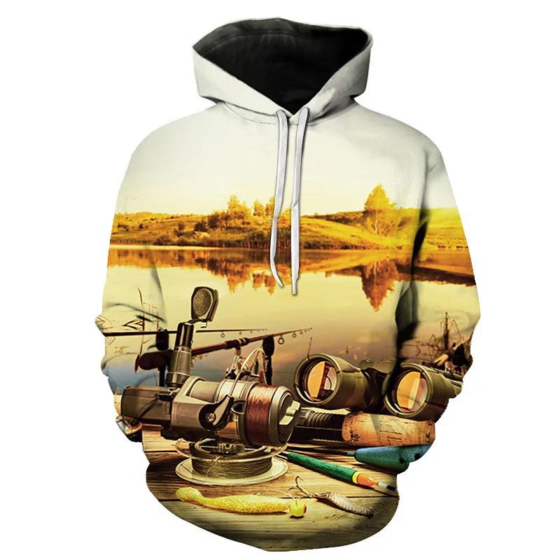 Fashion Fishing 3D Print Hoodie Men Streetwear Hip Hop Hoodies Pullover Hooded Sweatshirts