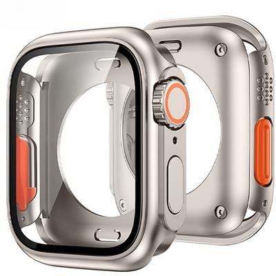 Upgrade Case for Apple Watch 8 7 45mm Screen Protector Hard PC Tempered Glass IWatch Series 4 5 6 Se 44mm Change To Ultra 49mm Cover