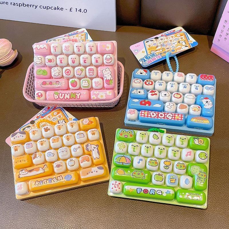 Cute Simulation Keyboard Stress Relief Toy 26 Grids Keychain Fidget Toy Lightweight for Desktop Decor Office Workers Anxiety Relief