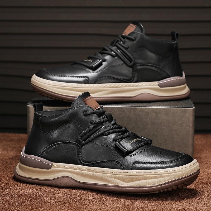 Fashion Leather Men's Boots Breathable Anti Slip Casual Sneakers High Top soft Man Ankle Boots Outdoor Non-slip Walking Shoes