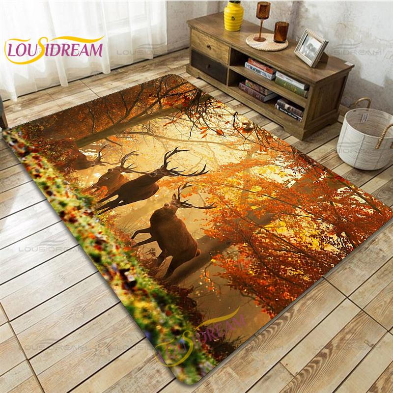 Wild Animals Deer Wildebeest Carpet for Living Room Bedroom Rug Kitchen Door Kids Unslip Floor Mats Birthday Gift Alfombra Rug
