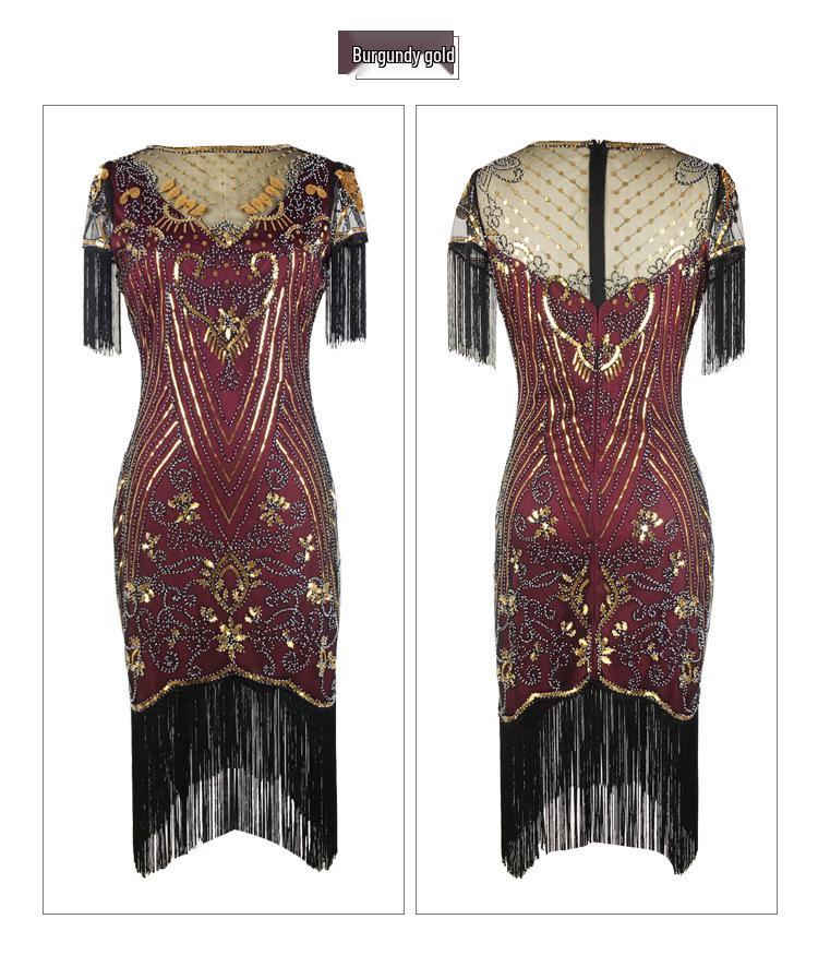 Vintage 1920s Sequin Beaded Ball Gown with Embroidery & Tassels - Plus Size Cocktail Dress