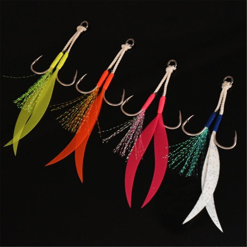 Double Fishing Assist Hook for Vertical Jigging Lures, 10Pcs Jigging Hook Slow Falling Jigs Fishing Hook Replacements
