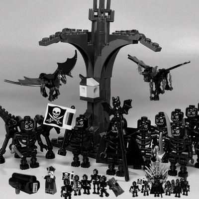 Klocki MOC DIY Ciemny Zwiastun Grupa Magów Czaszka Szkielet Koń Testraly Akcesoria Złożone Klocki Zabawka dla Dzieci Chłopców