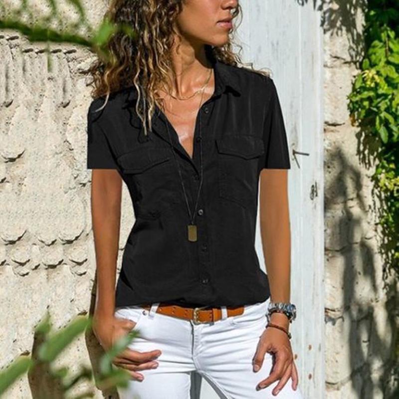 S-8XL Neue Sommer Europäischen und Amerikanischen Hemd Revers Kurzarm Shirt Frauen