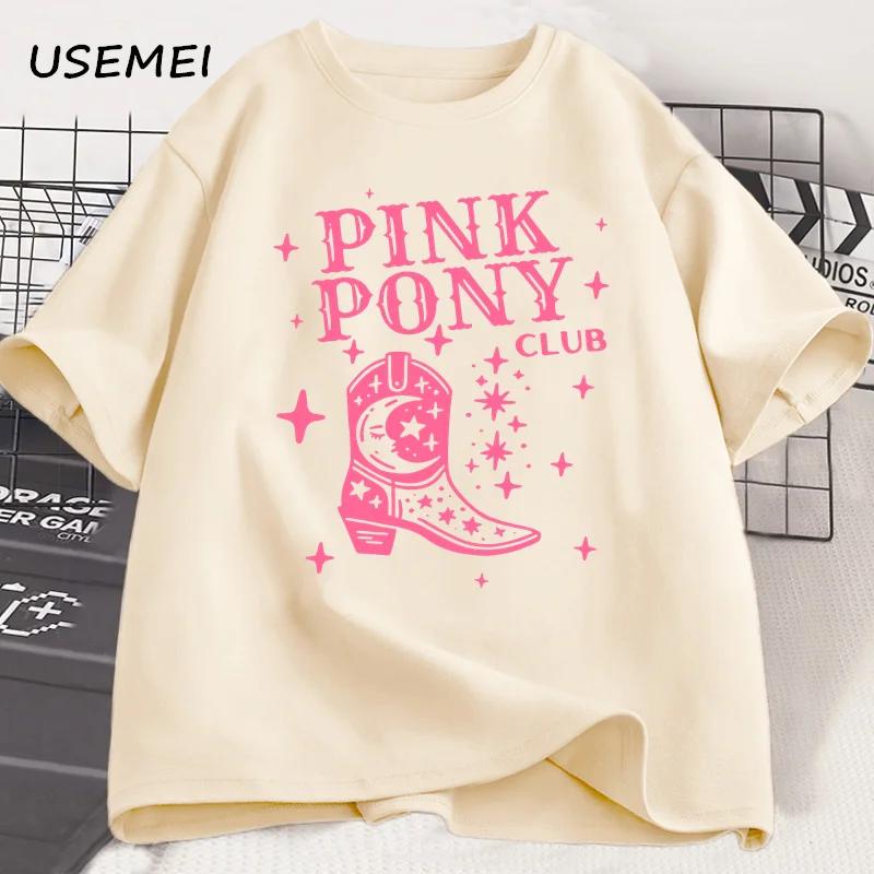 Pink Pony Club Chappell Roan Cowgirl Boots T-shirt Women Hip Hop Fashion Country Music T Shirt Lady Girl Fashion Tee Streetweawr