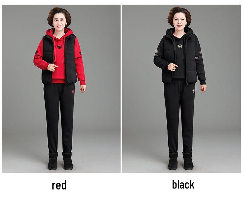Women's Winter Sportswear Set: Velvet Thickened Vest & Coat for Middle-Aged & Elderly