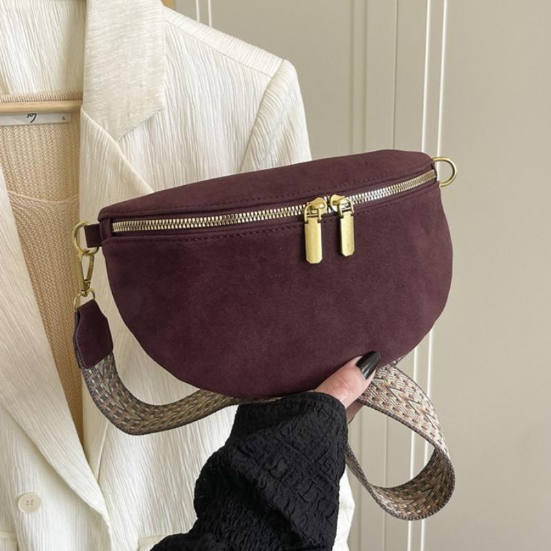 Women's Waist Bag Multi-pocket Street Fanny Pack Faux Suede Chest Bag Wide Strap Crossbody Bag Retro Solid Shoulder Bags