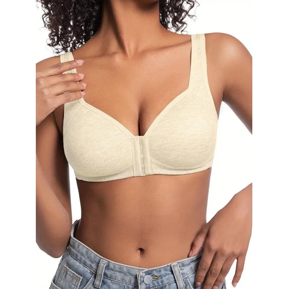 Women's Bra Wire-Free Front Closure Solid Color Full Coverage 3D Cups More Considerate for Middle-Aged And Elderly Individual Underwear