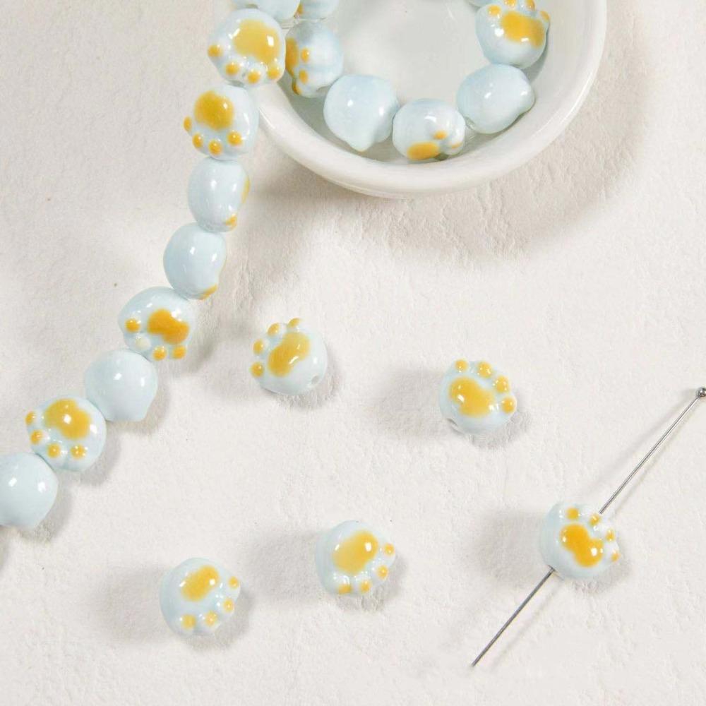 10Pcs Cartoon Design Cat Paw Beads Ceramic Jewelry Making Material  Student