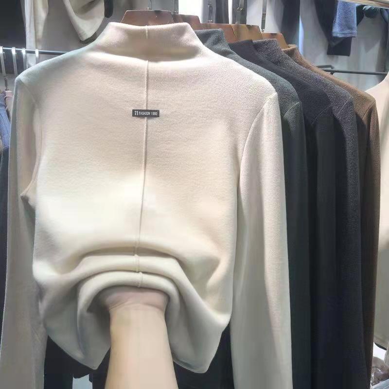Pullover primavera autunno da donna Camicetta invernale Camicia con fondo in velluto Maglione da donna a collo alto