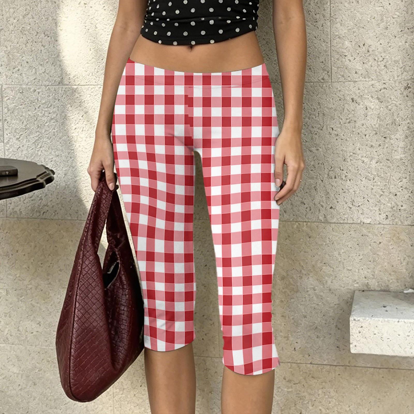 

Women s Milk Silk Casual Pants Stretchy Capri Length Elastic Waistband Lightweight Breathable Fabric Comfortable Fit S червоний