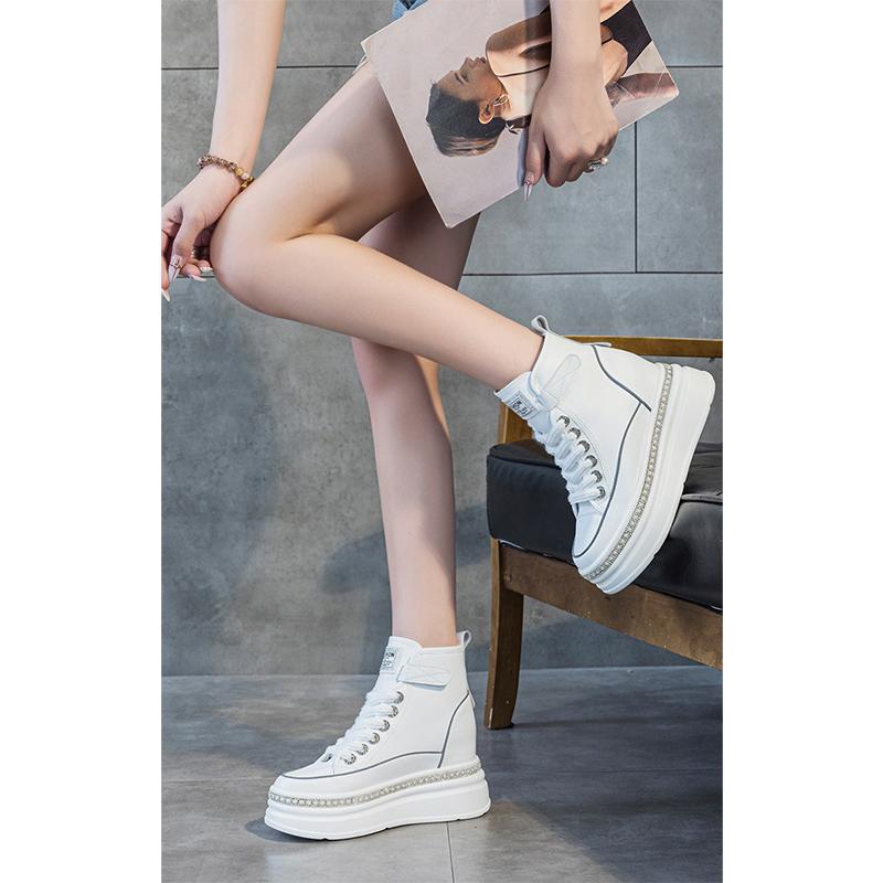 2025 Autumn Early Winter Shoes Women Modern Ankle Boots Soft Brand Ladies Platform Shoes Black White High Heels 8cm
