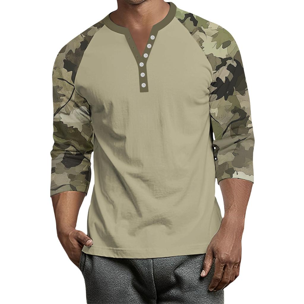 Top Masculino de Manga 3/4 Raglan Contrastante com Botões