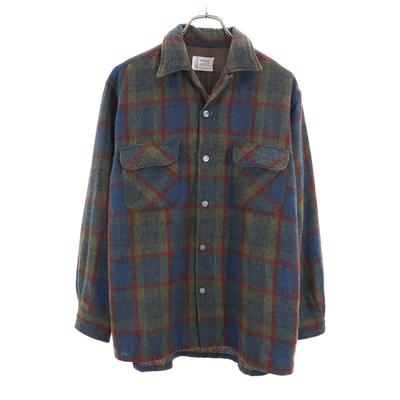 TOWNCRAFT Anos 60 Fabricado no Japão Flanela Mista de Lã Estampa Xadrez Vintage Manga Comprida Camisa Gola Aberta Masculina Usada