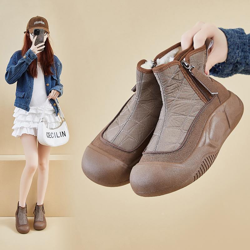 Women's Winter Warm Snow Boots Fuzzy Waterproof Walking Shoes for Women Casual Anti-Slip Comfortable Chunky Platform Short Booties With Faux Fur Lined