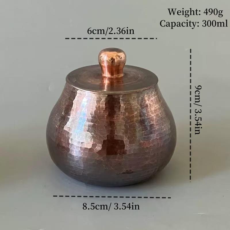 Handcrafted Copper Tea Canister,Retro Thickened Coffee Beans Tank Storage,With lid Spice Container Salt Seasoning Organizer