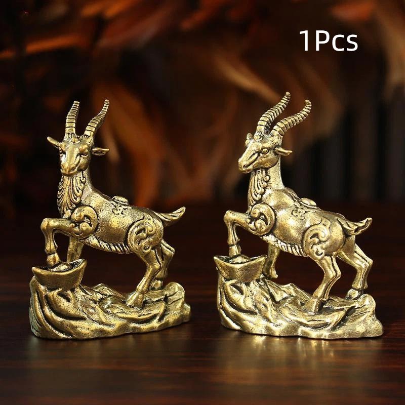 High Quality Vintage Feng Shui Coins Goat Statue Desktop Ornament Home Decoration Craft Accessories Lucky Zodiac Animal Figurine
