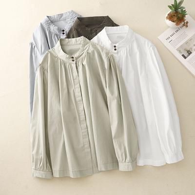 Άνοιξη Τέχνη Χαλαρή Μονόχρωμη Όρθιος Γιακάς Μανίκι Φανάρι Μακρυμάνικη Μπλούζα Μπλούζες & Πουκάμισα
