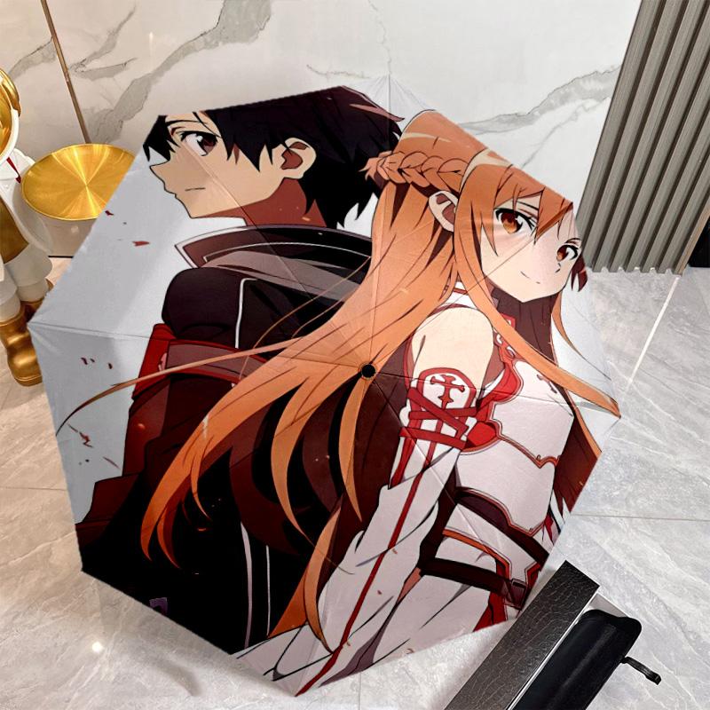 Sword Art Online Umbrella with Automatic Open/Close & Self-8-Rib Heavy-Duty Umbrella, Compact Travel Umbrella Suitable for Outdoor
