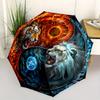 1pc Tiger Yin Yang of Fire and Ice Durable Cartoon Folding Umbrella, Portable 3-Fold Compact Umbrella for Men and Women, Suitable for Travel or D