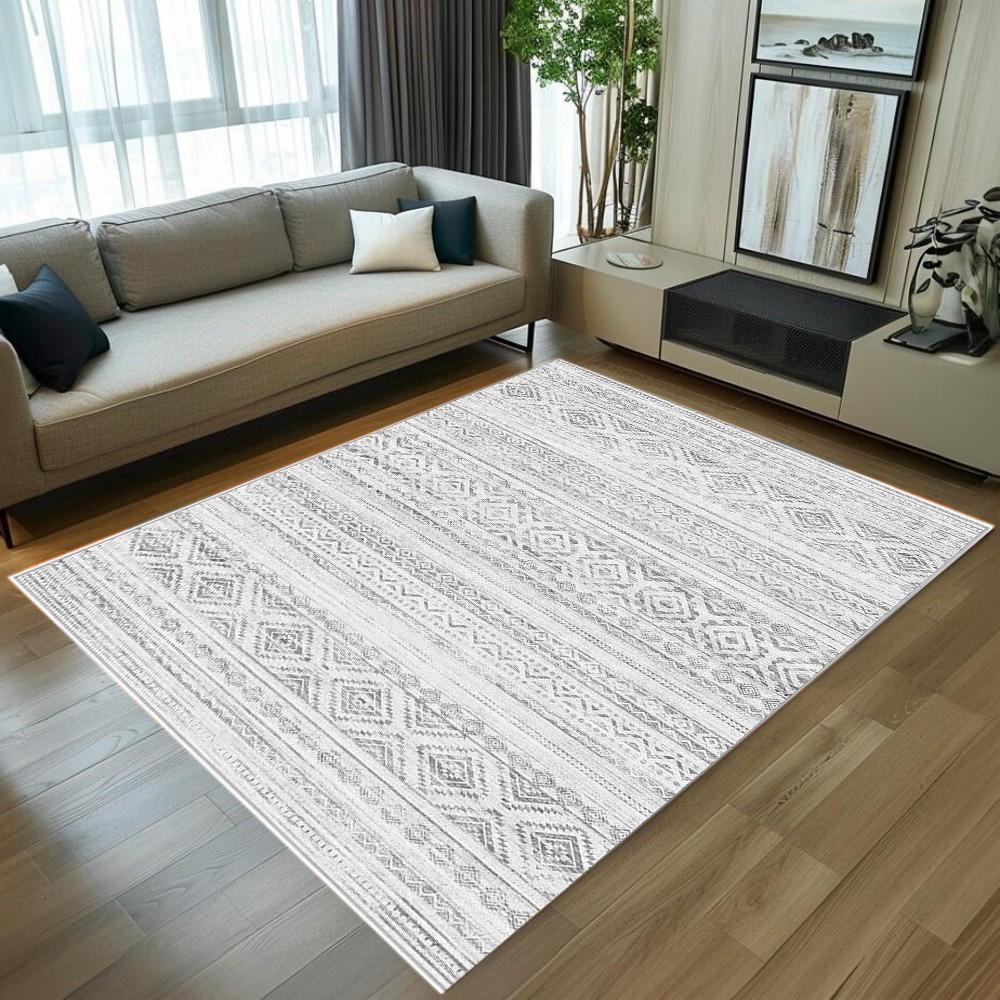 Ethnic Geometric Pattern Area Rug Soft Durable Non Slip Washable Floor Mat for Living Room Bedroom Dorm Apartment Home Decor