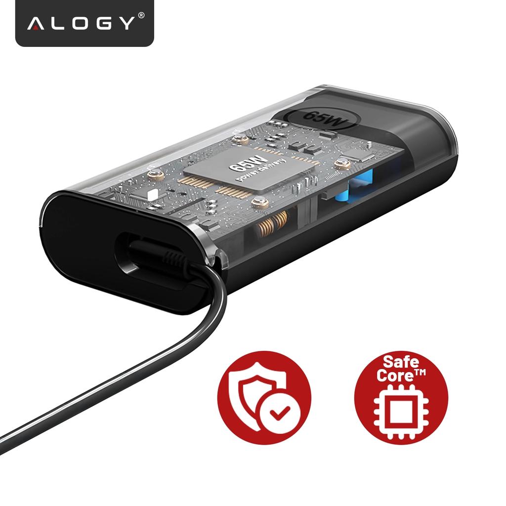 65W USB-C Power Adapter for Hp Lenovo Asus Apple Laptops, Fast Charging 20V 3.25A, Long Cable 2.8M, Compact and Powerful, Alogy Powerboost™ - Black