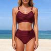 Dames Badpak Geribbelde Bikini Sets Tweedelig Hoge Taille Buikcontrole Badpak Zwemkleding