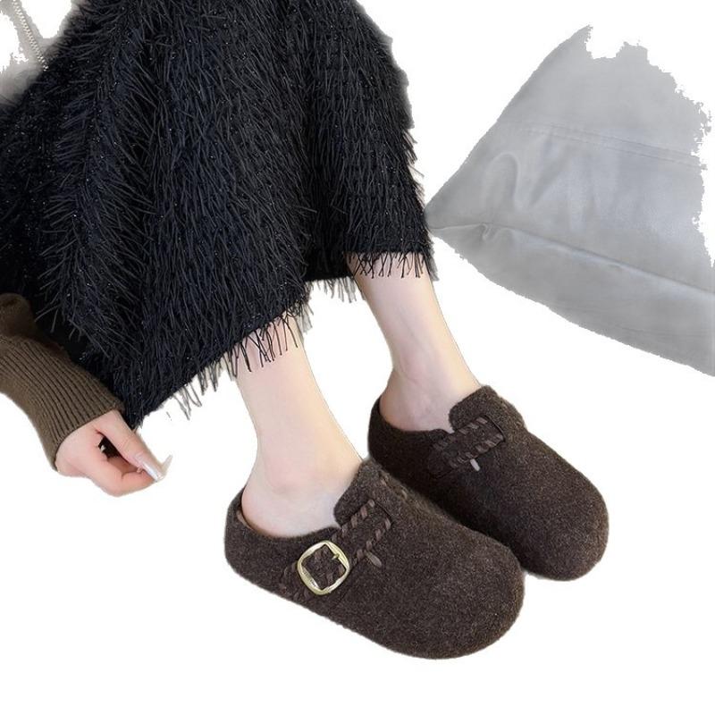 Thick-soled Shoes, One-foot Shoe Cover, Half-slipper, Women's Fleece New Cotton Slippers