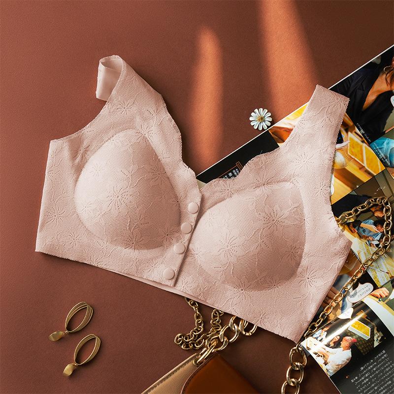 Women's Front-closure Bra with Fixed Cups Plus Size Push-up Bra Vest Style Seamless Bra for Middle-aged and Elderly Women