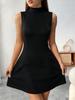 2026 European and American Style Sleeveless High Neck Slimming A-line Dress - Short, Fashionable, Versatile.