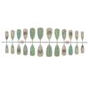 24Pcs Summer Green Lotus Almond Press On Nails Cute Frog French Tip Fake Nails With Glue Fresh Flower Manicure For Women