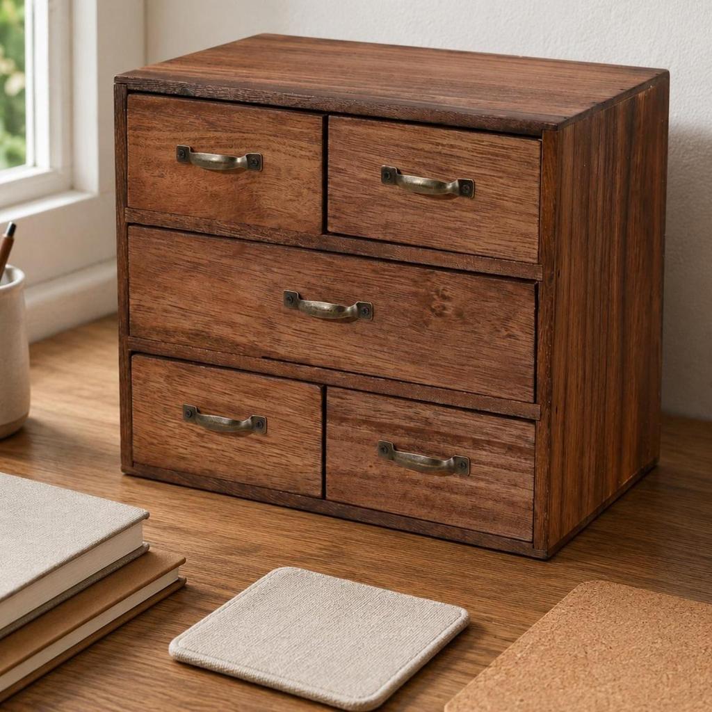 Wooden Desktop Organizer Drawer Wood Grain Cabinet for Office Desk