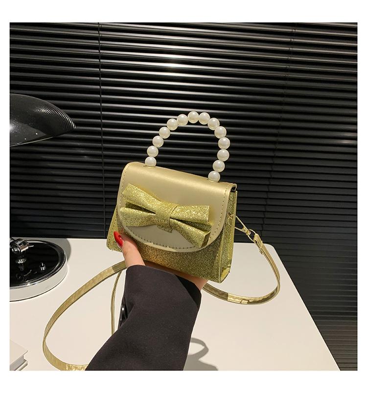 

Барвиста сумка через плече з блискітками, аксесуари в стилі бантик, сумочка з перлами в зарубіжному стилі принцеси, міні-корейська версія контрастного кольору маленька квадратна сумка золотий