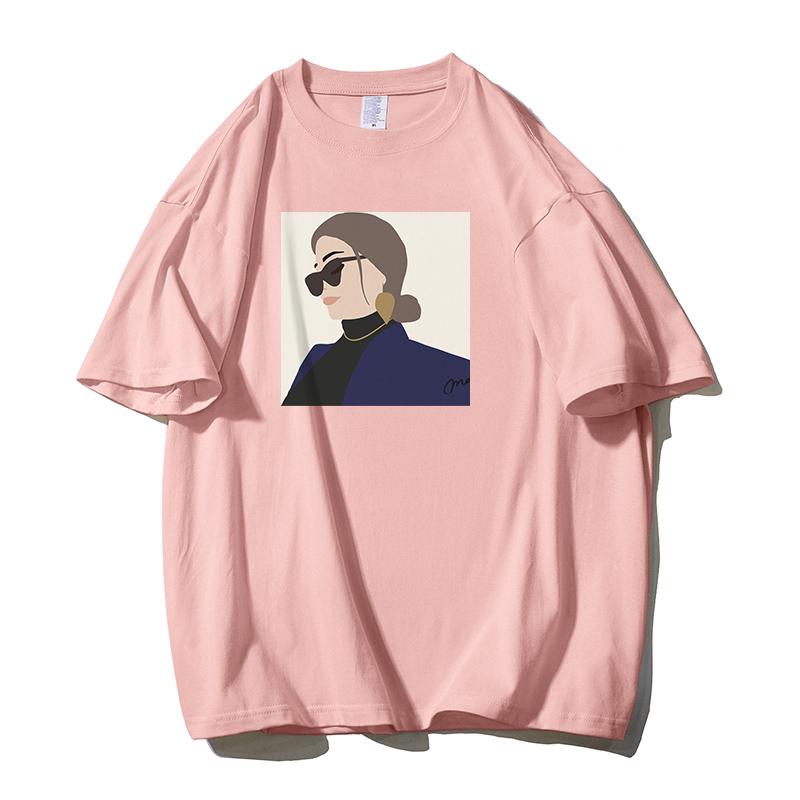 Shellsuning Osobnost Dámské 100% Bavlna Potisk Tričko Léto Nové Oversized O-výstřih Krátké Základní Trička Dámská Móda Streetwear Harsuku Topy