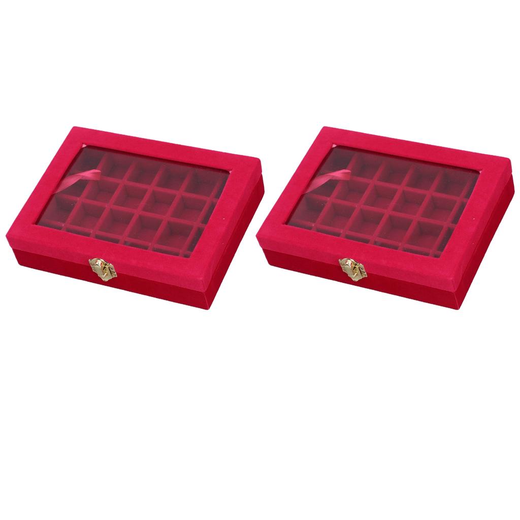 2pcs Velvet Jewelry Storage Box 24 Grids Jewelry Ring Display Box with Transparent Lid for Earrings Rings Bracelets