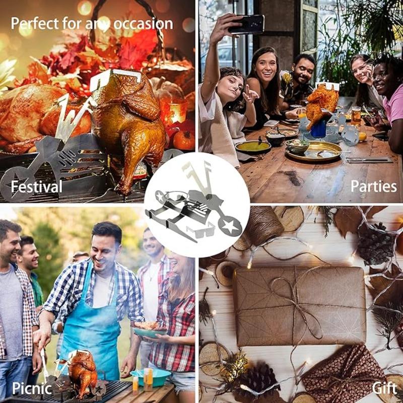 Supporto per pollo arrosto per barbecue all'aperto Supporto portatile per pollo in lattina di birra per griglia Supporto per griglia per pollo alla birra in acciaio inossidabile lucidato