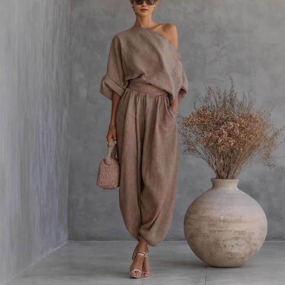Novo Conjunto Casual Solto de Perna Larga: Top Casual e Calça Lanterna