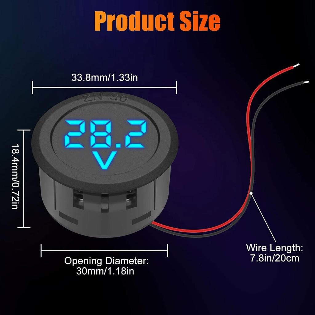 2PCS DC 12V 24V Voltage Meter, 4V-100V Battery Voltmeter Gauge, Car Voltage Gauge LED Digital Display for Car Boat Motorcycle Truck